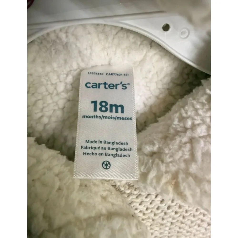 Carter’s Cream Shearling Lined Knit Button Sweater Jacket Baby Unisex 18M 5037